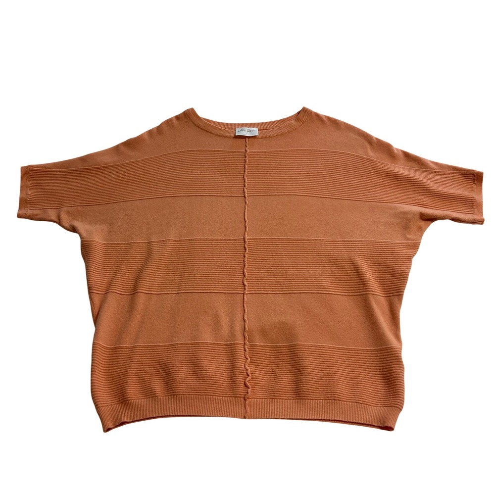 Allie Rose Womens Peach Orange Textured Stripe Dolman Short Sleeve‎ Sweater L